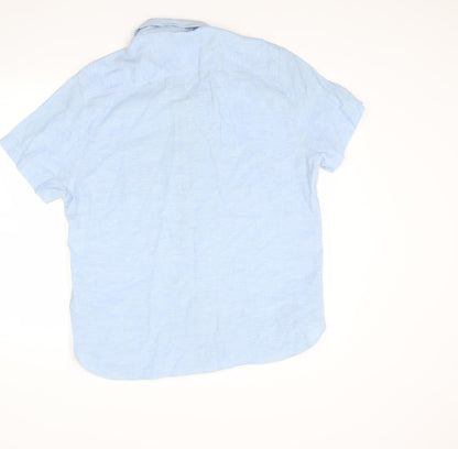 Mens UK Size L Easy Blue  Button-Up Short Sleeve Casual Shirt