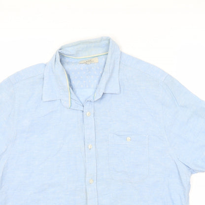 Mens UK Size L Easy Blue  Button-Up Short Sleeve Casual Shirt