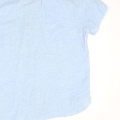 Mens UK Size L Easy Blue  Button-Up Short Sleeve Casual Shirt