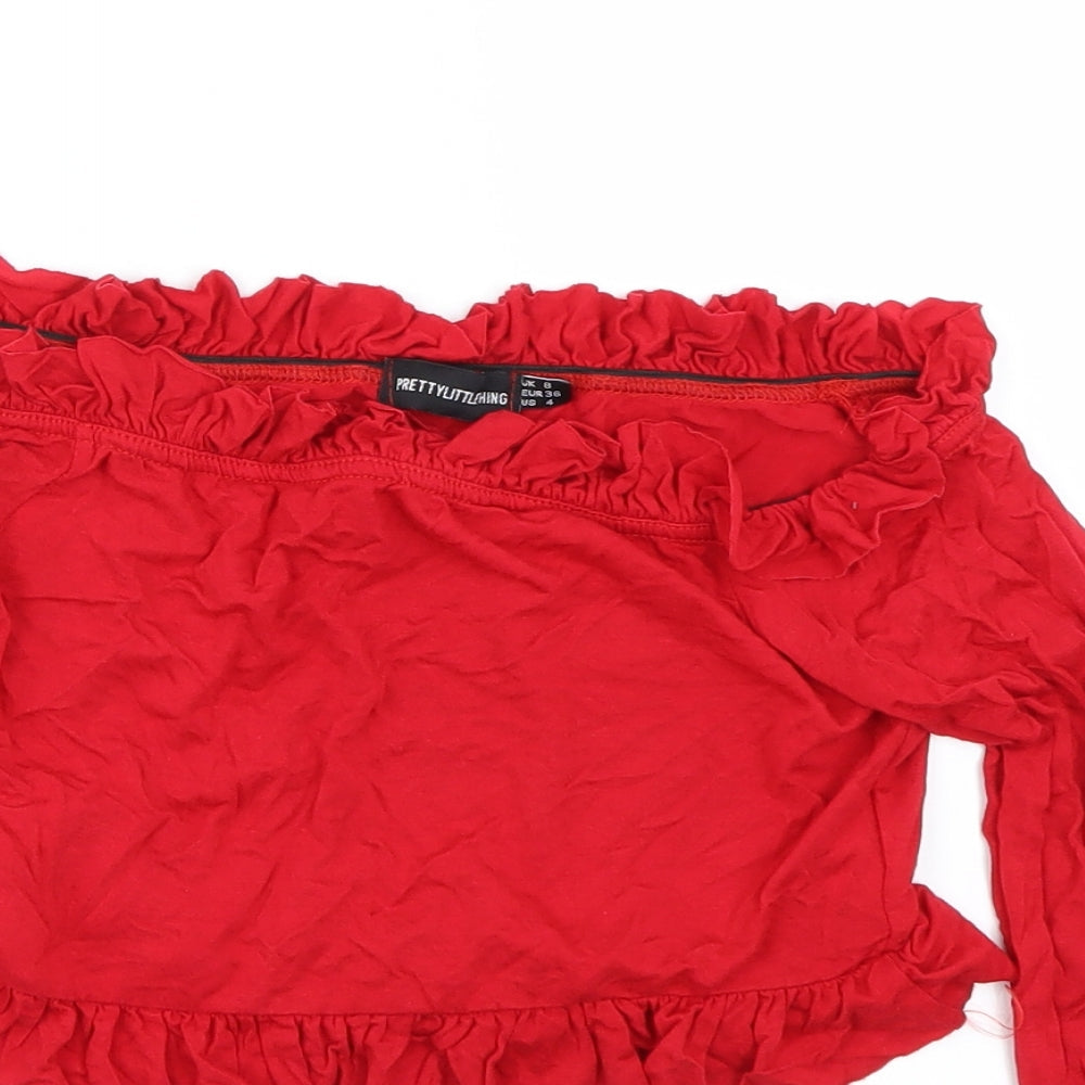 PRETTYLITTLETHING Womens Red   Basic Blouse Size 8