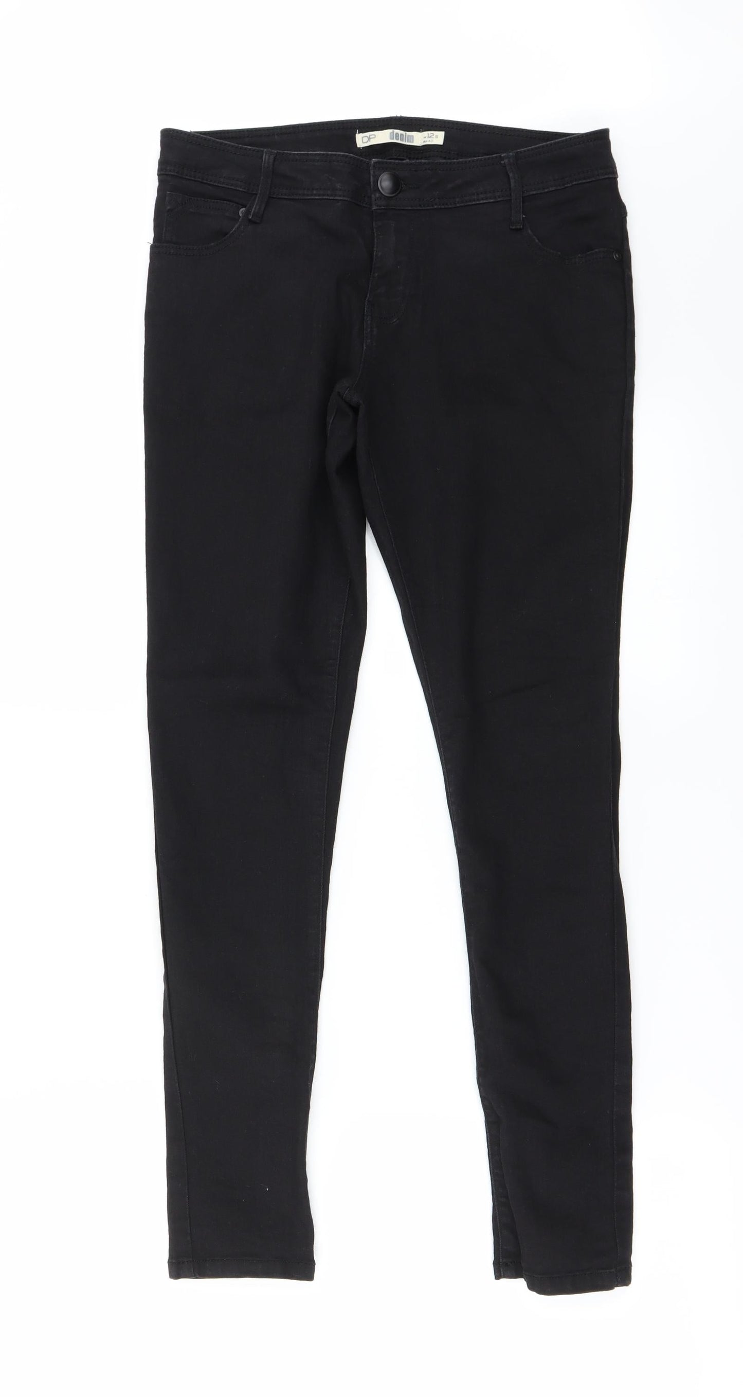 Womens UK Size 12 Preworn Regular Fit Skinny Black Jeans