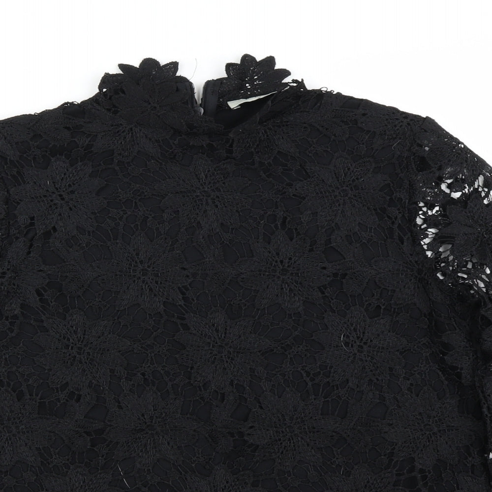 Papaya Womens Black Floral  Basic Blouse Size 8