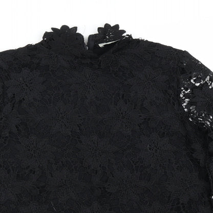 Papaya Womens Black Floral  Basic Blouse Size 8