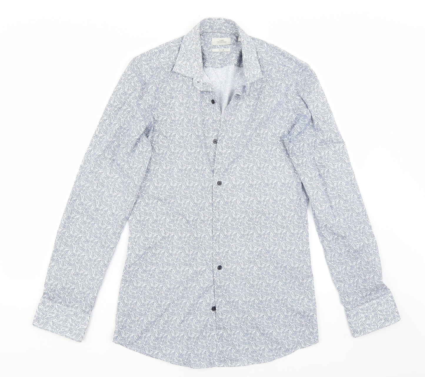 Mens UK Size 14 NEXT White  Button-Up Long Sleeve Casual Shirt