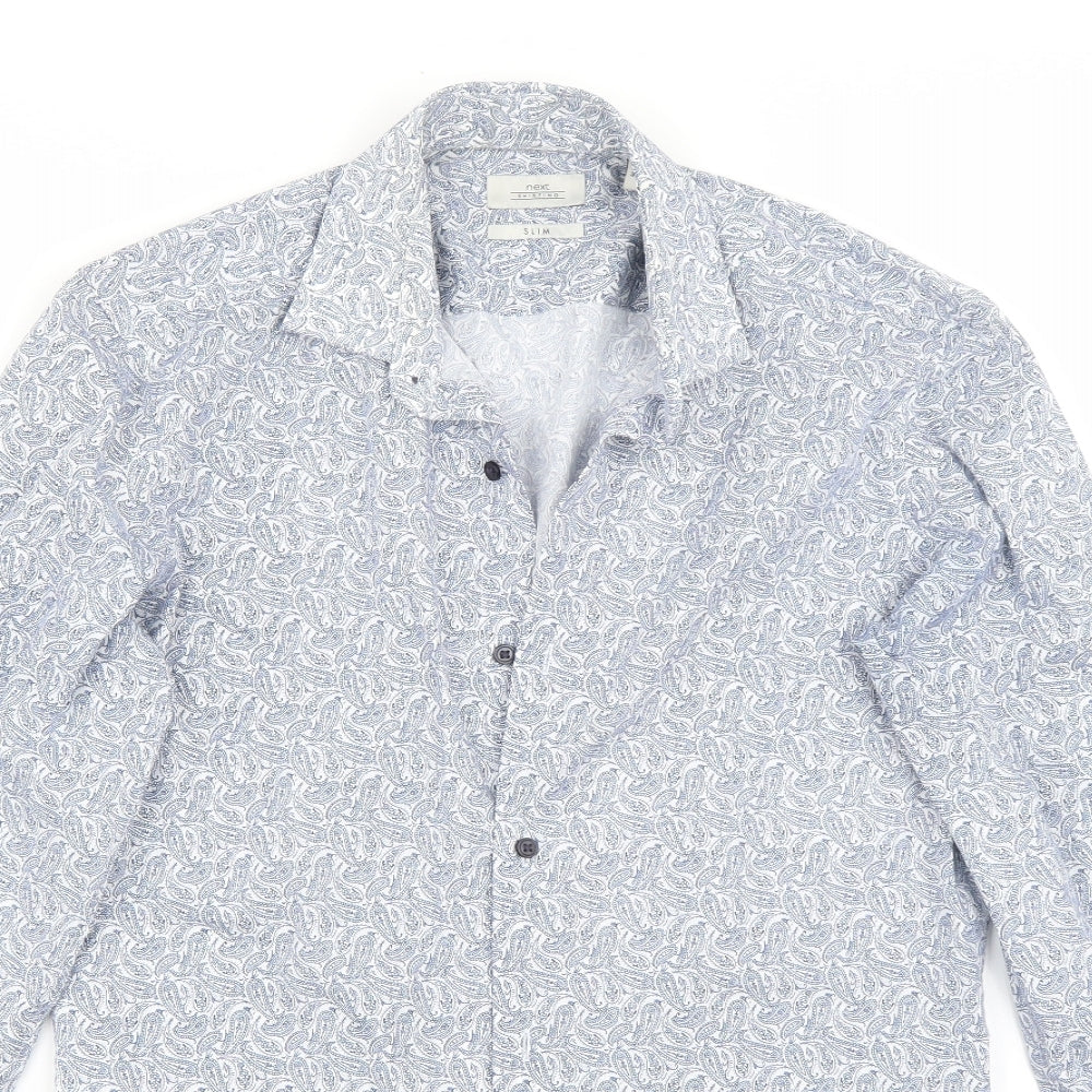 Mens UK Size 14 NEXT White  Button-Up Long Sleeve Casual Shirt