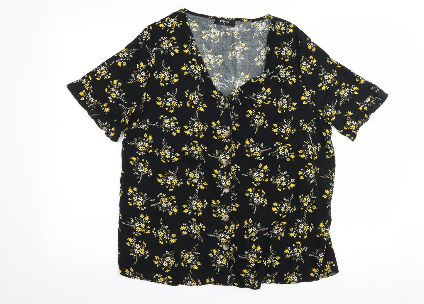 Papaya Womens Black Floral  Basic Button-Up Size 16