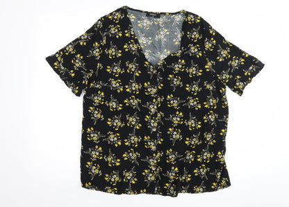 Papaya Womens Black Floral  Basic Button-Up Size 16