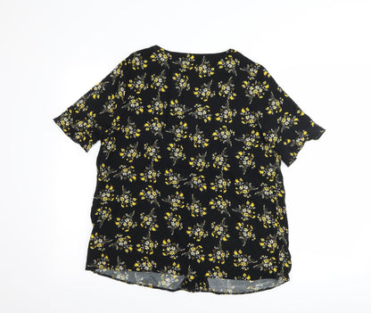 Papaya Womens Black Floral  Basic Button-Up Size 16