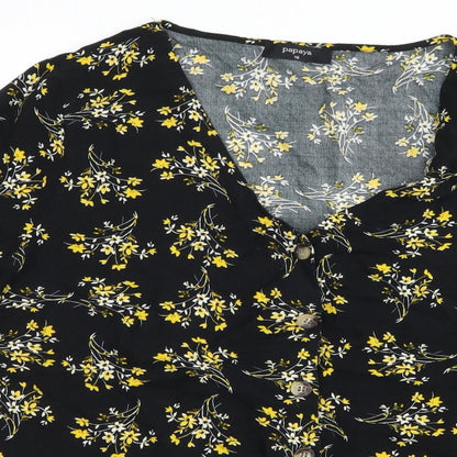 Papaya Womens Black Floral  Basic Button-Up Size 16