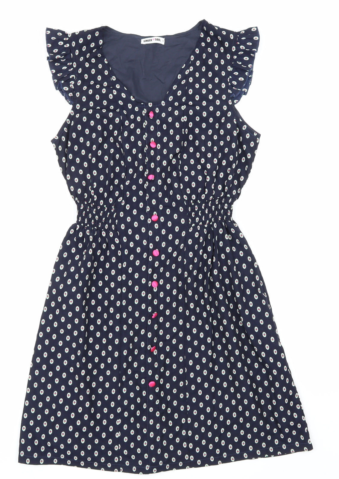 ginger soul Womens Blue Polka Dot  Skater Dress  Size S