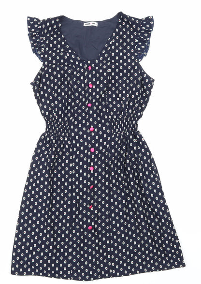 ginger soul Womens Blue Polka Dot  Skater Dress  Size S