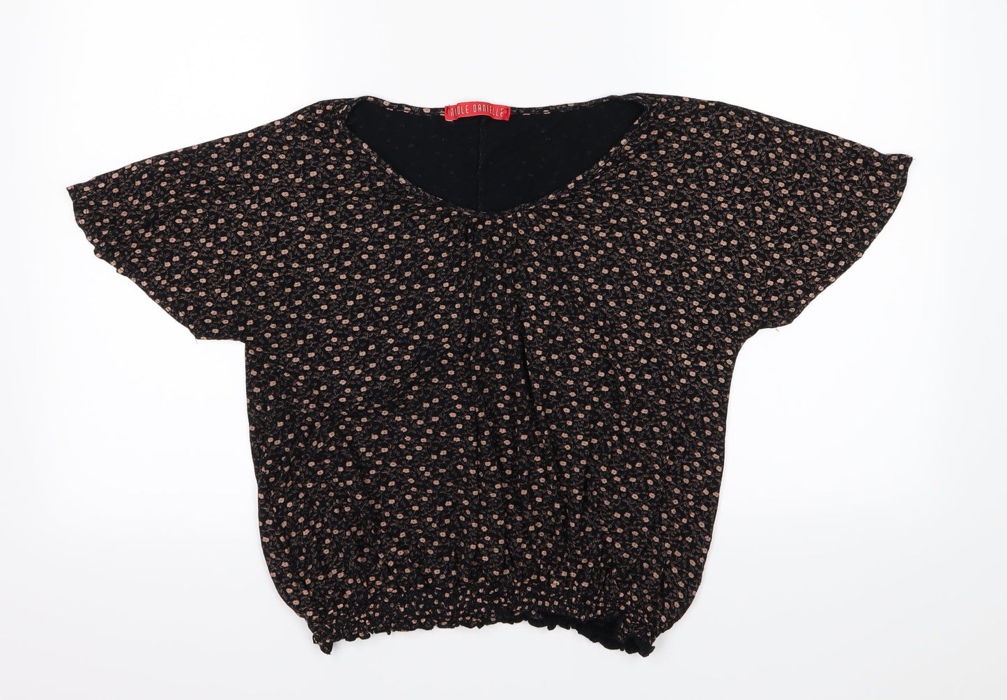 Nicole Danielle Womens Black Floral Jersey Basic T-Shirt Size XL