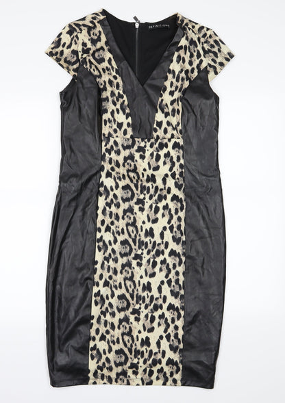 Definitions Womens Black Animal Print  Pencil Dress  Size 12