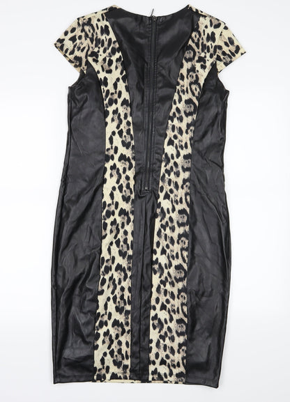 Definitions Womens Black Animal Print  Pencil Dress  Size 12