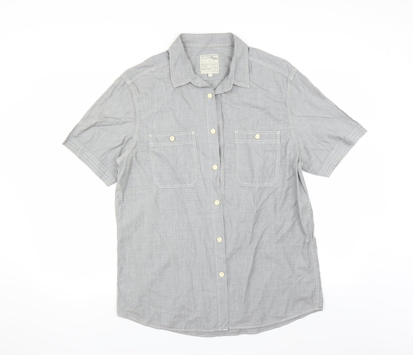Mens UK Size L Burton Grey  Button-Up Short Sleeve Casual Shirt