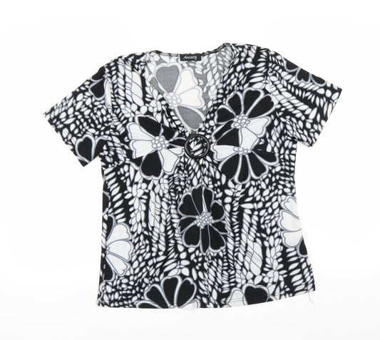 Alexara Womens Black Floral  Basic Blouse Size 16