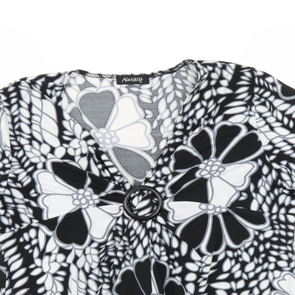 Alexara Womens Black Floral  Basic Blouse Size 16