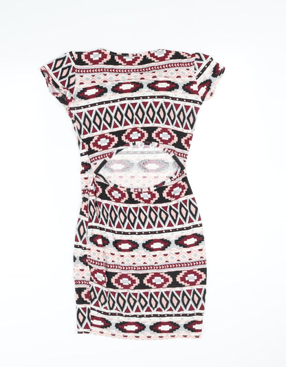 Boohoo Womens Pink Geometric  Fit & Flare  Size 8