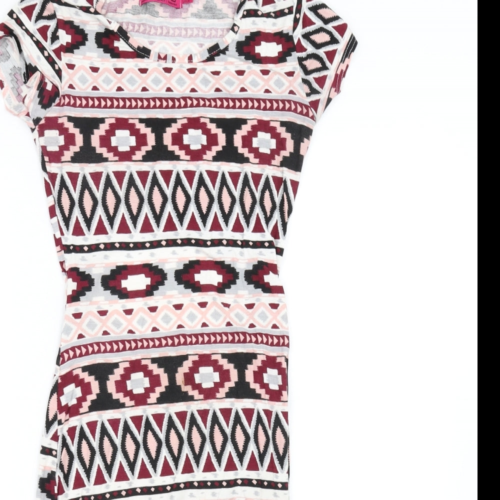 Boohoo Womens Pink Geometric  Fit & Flare  Size 8