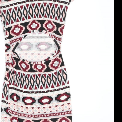 Boohoo Womens Pink Geometric  Fit & Flare  Size 8