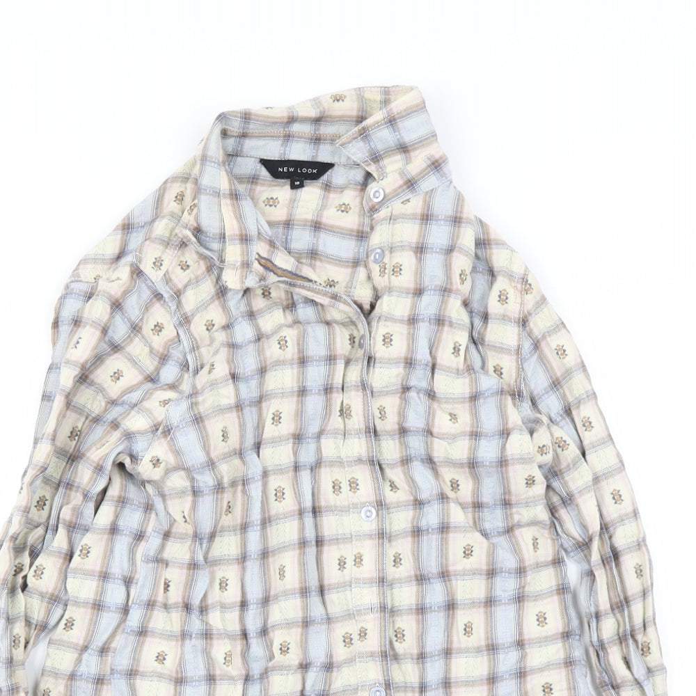 New Look Womens Silver Check  Basic Button-Up Size 10