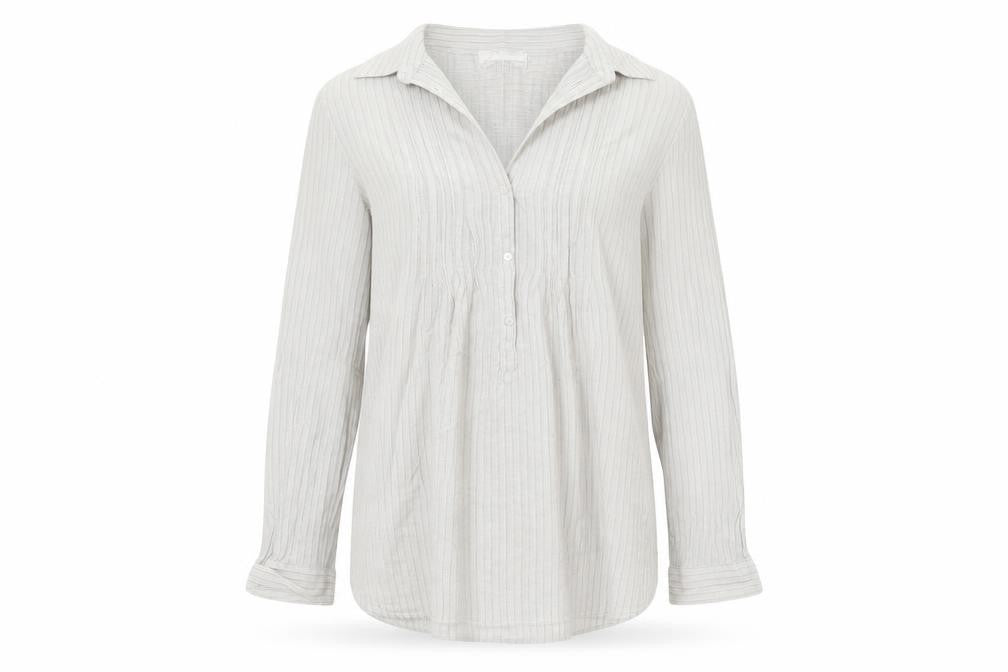 Front view of Internationale women’s silver shirt dress, size UK 14