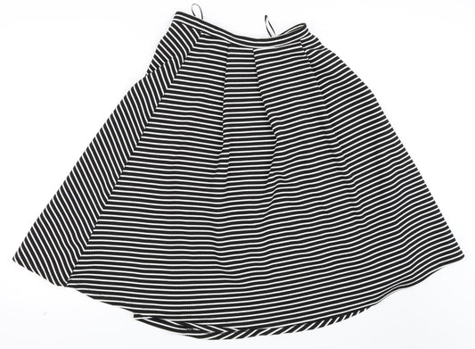 New Look Womens White Striped  Flare Skirt Size 8