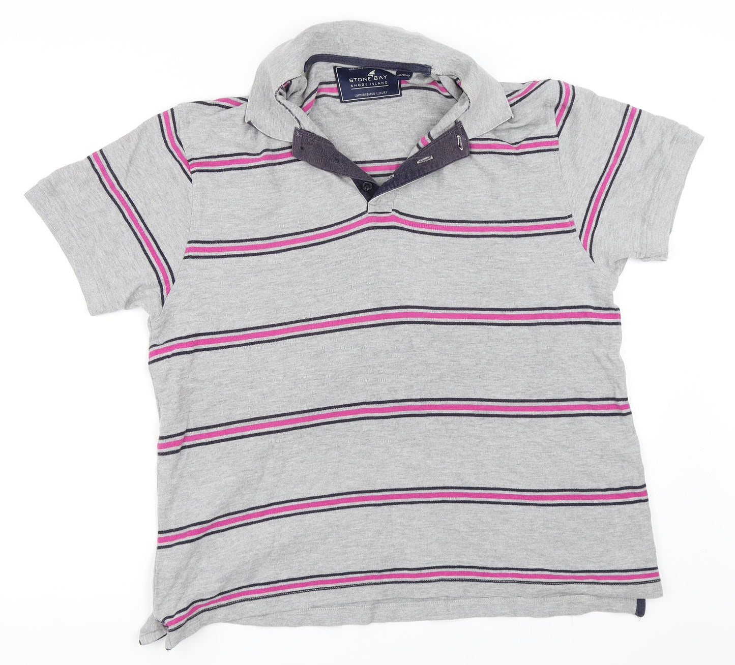Stone Bay Mens Grey Striped   Polo Size M
