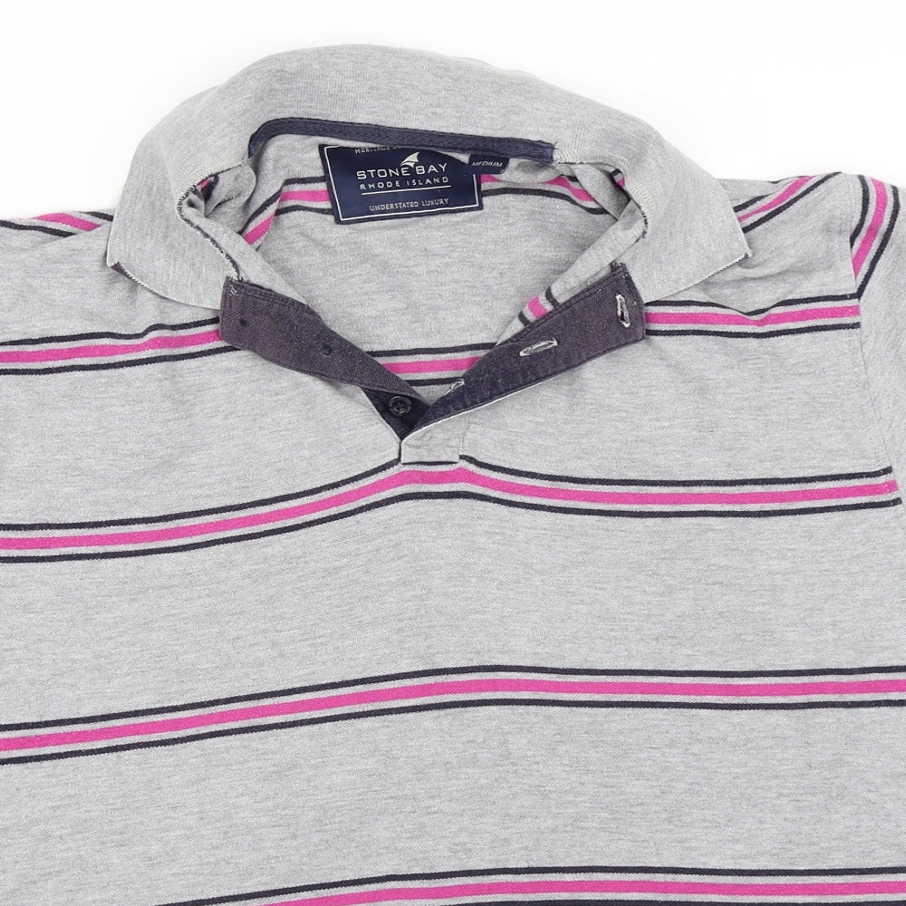 Stone Bay Mens Grey Striped   Polo Size M