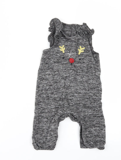 F&F Girls Grey   Babygrow One-Piece Size 6-9 Months  - CHRISMTAS