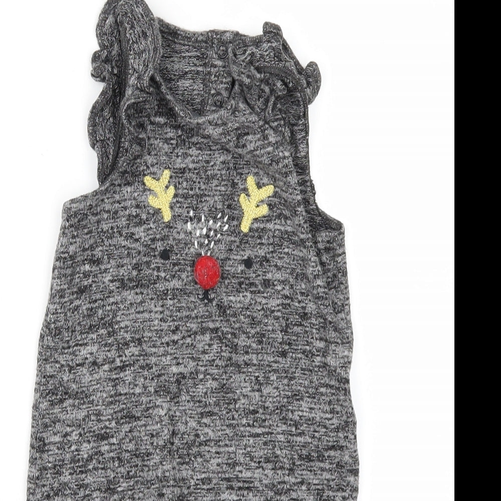 F&F Girls Grey   Babygrow One-Piece Size 6-9 Months  - CHRISMTAS