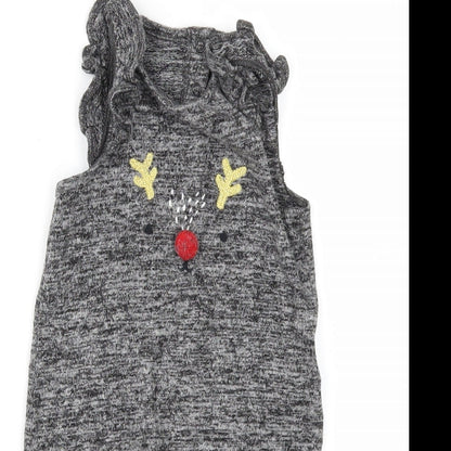 F&F Girls Grey   Babygrow One-Piece Size 6-9 Months  - CHRISMTAS