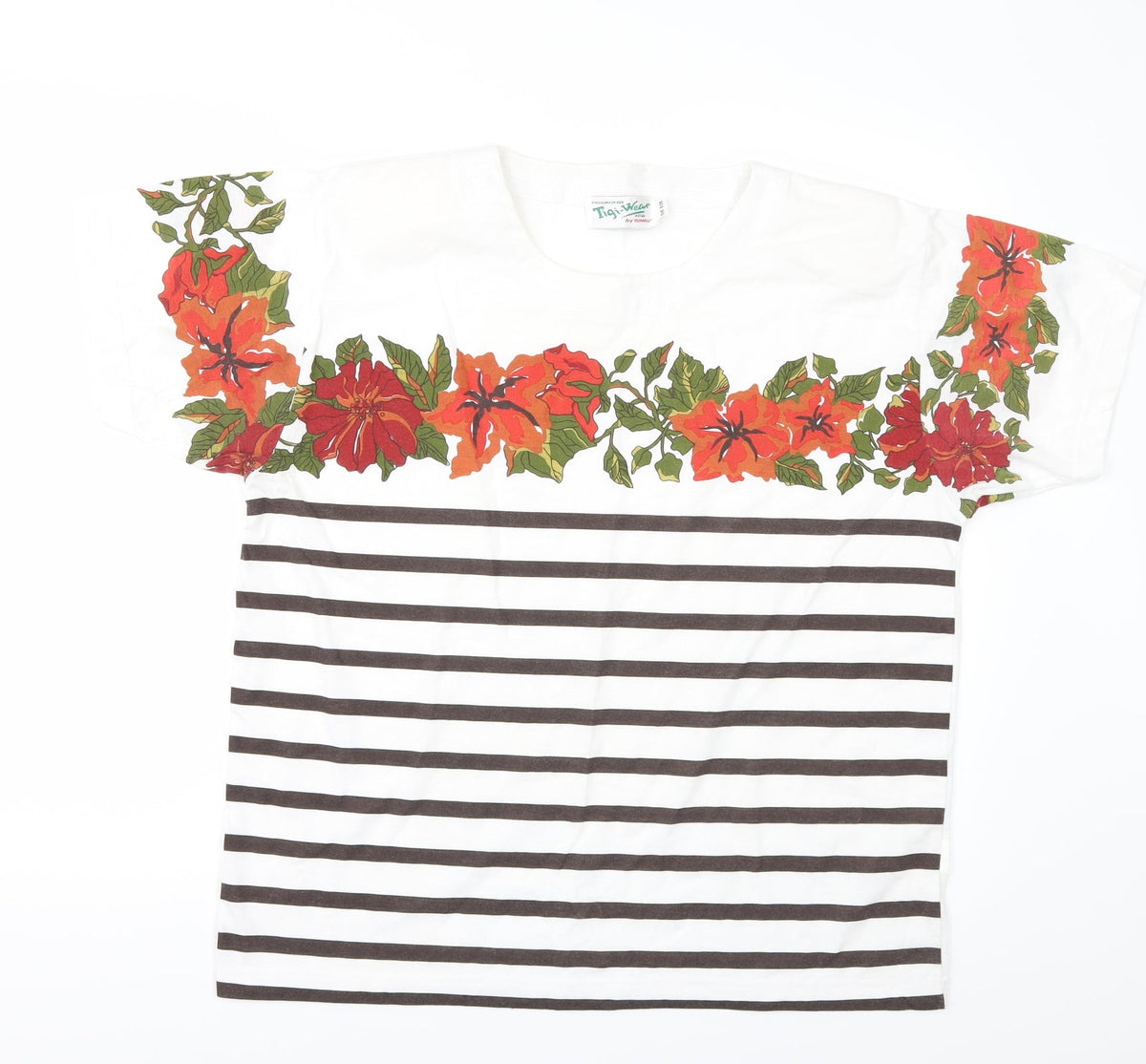 TIGI Womens White Striped  Basic T-Shirt One Size