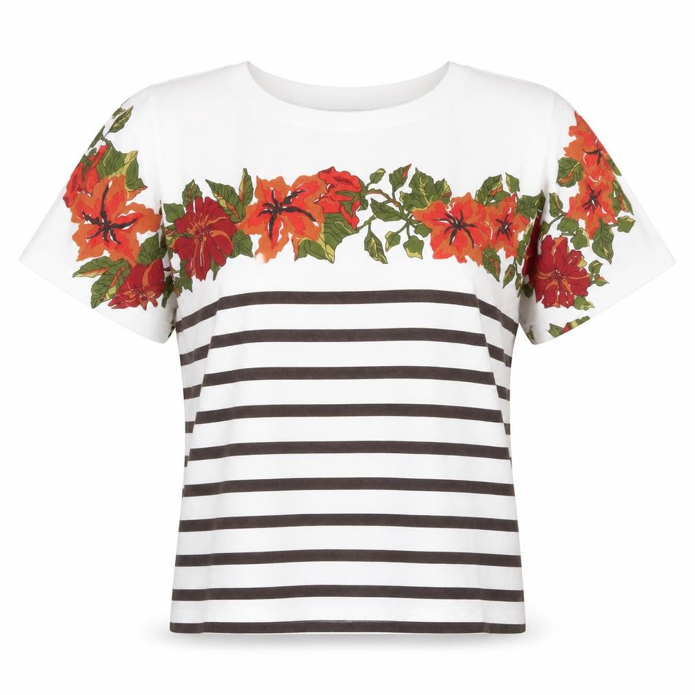 TIGI Womens White Striped  Basic T-Shirt One Size