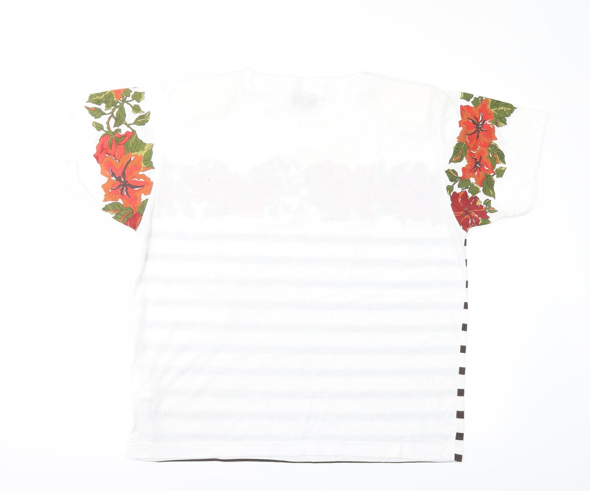 TIGI Womens White Striped  Basic T-Shirt One Size