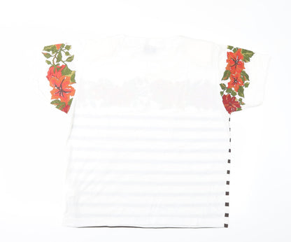 TIGI Womens White Striped  Basic T-Shirt One Size