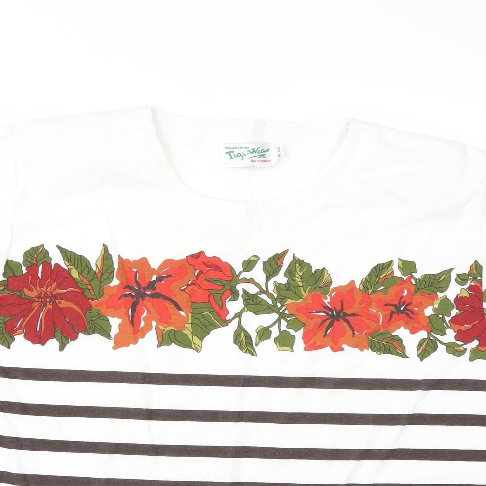 TIGI Womens White Striped  Basic T-Shirt One Size