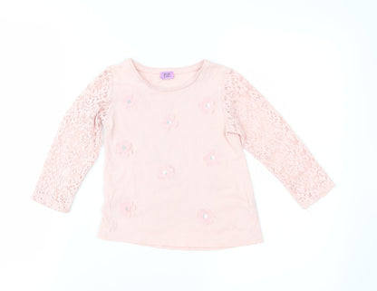 F&F Girls Pink Floral Jersey Basic Blouse Size 2-3 Years