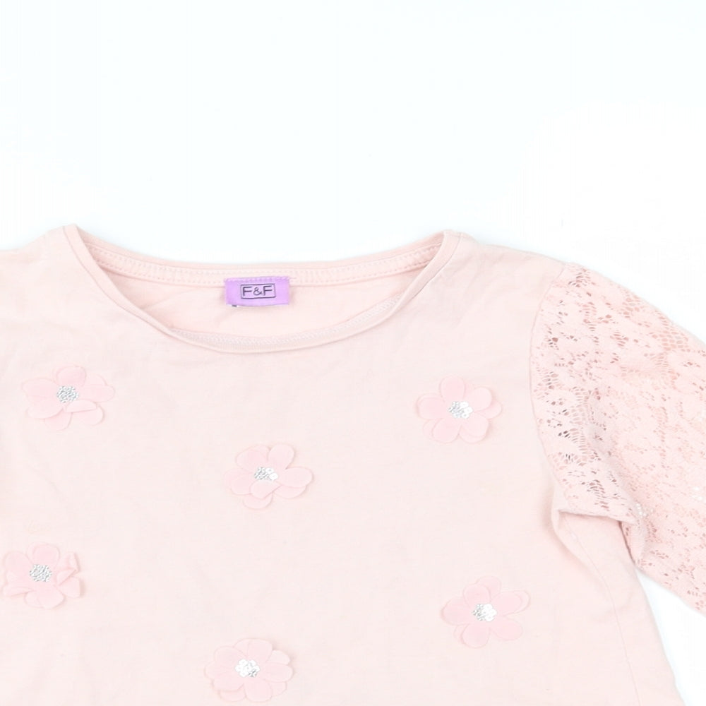 F&F Girls Pink Floral Jersey Basic Blouse Size 2-3 Years