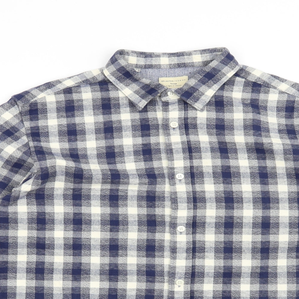 Selected Homme Mens Blue Check   Button-Up Size M