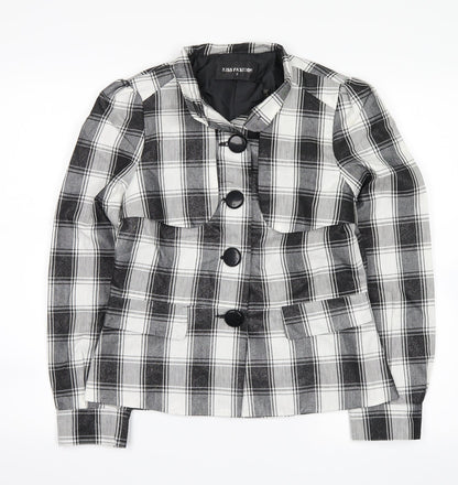 kiss fashion Womens White Plaid  Jacket Blazer Size S