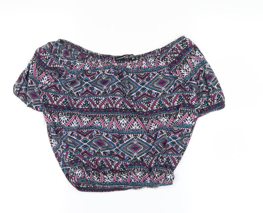 Atmosphere Womens Purple Floral  Cropped T-Shirt Size 6