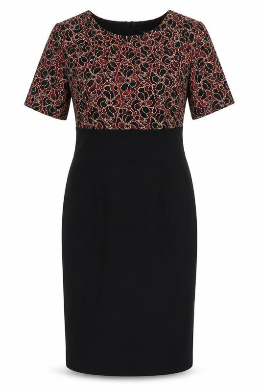 Front view of Collection london women’s black floral shirt dress, size UK 8