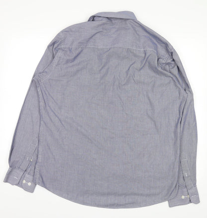 Mens UK Size 15 cedarwood Blue  Button-Up Long Sleeve Casual Shirt