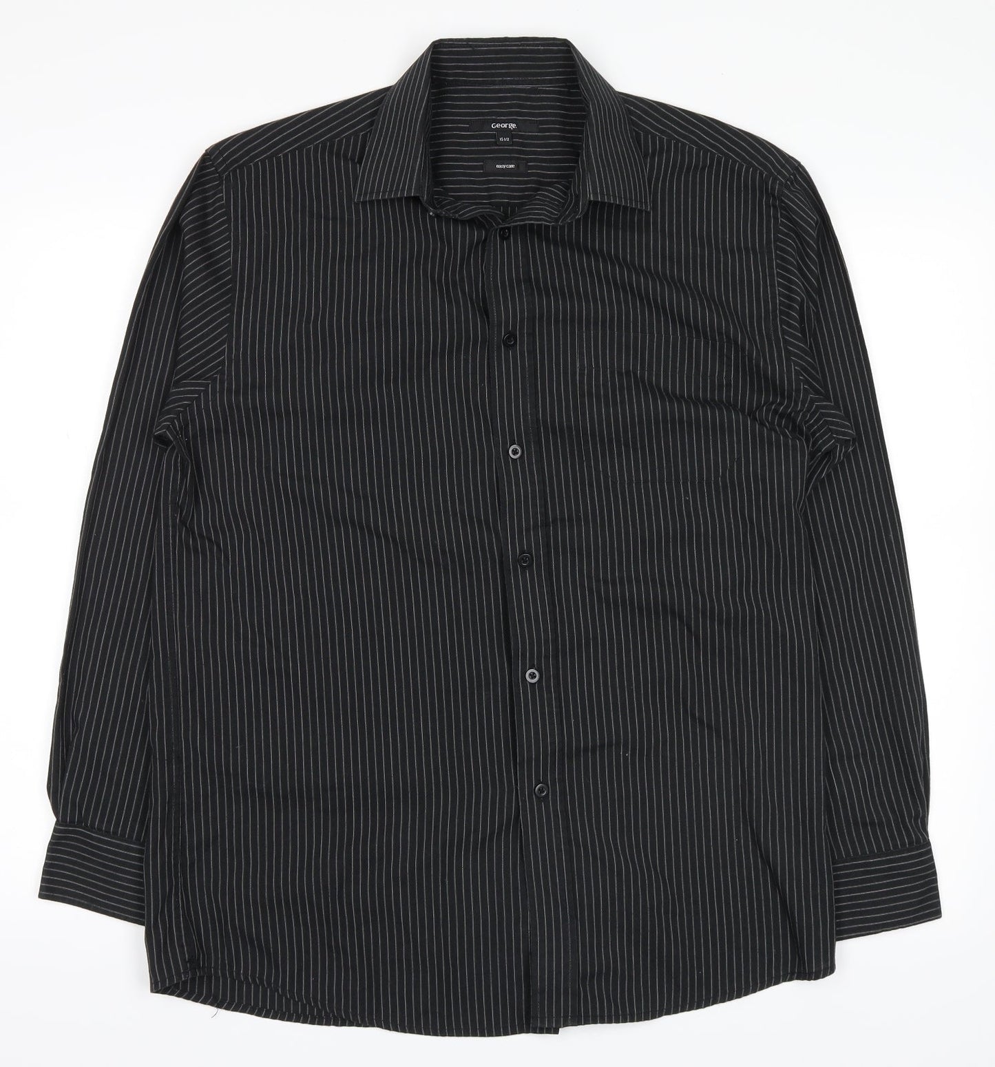 George Mens Black Striped   Button-Up Size 15.5