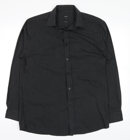 George Mens Black Striped   Button-Up Size 15.5