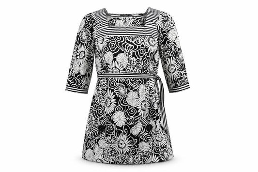 Front view of Atmosphere women’s black floral shift, size UK 8