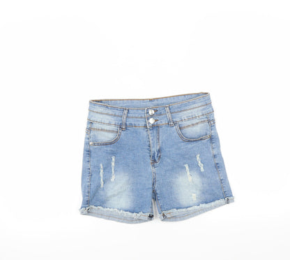 Preworn Womens Blue  Denim Hot Pants Shorts Size 6 - DISTRESSED