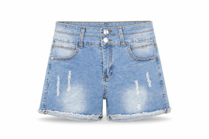 Preworn Womens Blue  Denim Hot Pants Shorts Size 6 - DISTRESSED