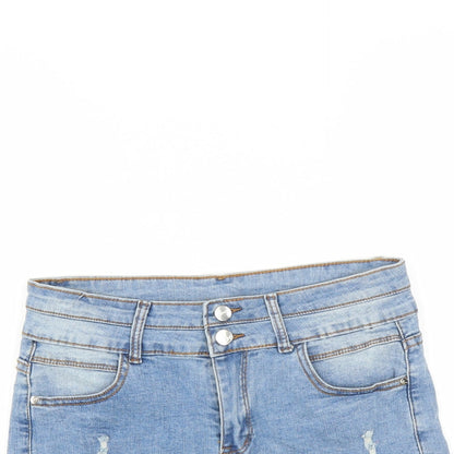 Preworn Womens Blue  Denim Hot Pants Shorts Size 6 - DISTRESSED